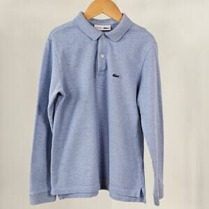 Lacoste x J.Crew Youth Long Sleeve Heathered Blue Knit Polo Shirt | 12 | FLAW